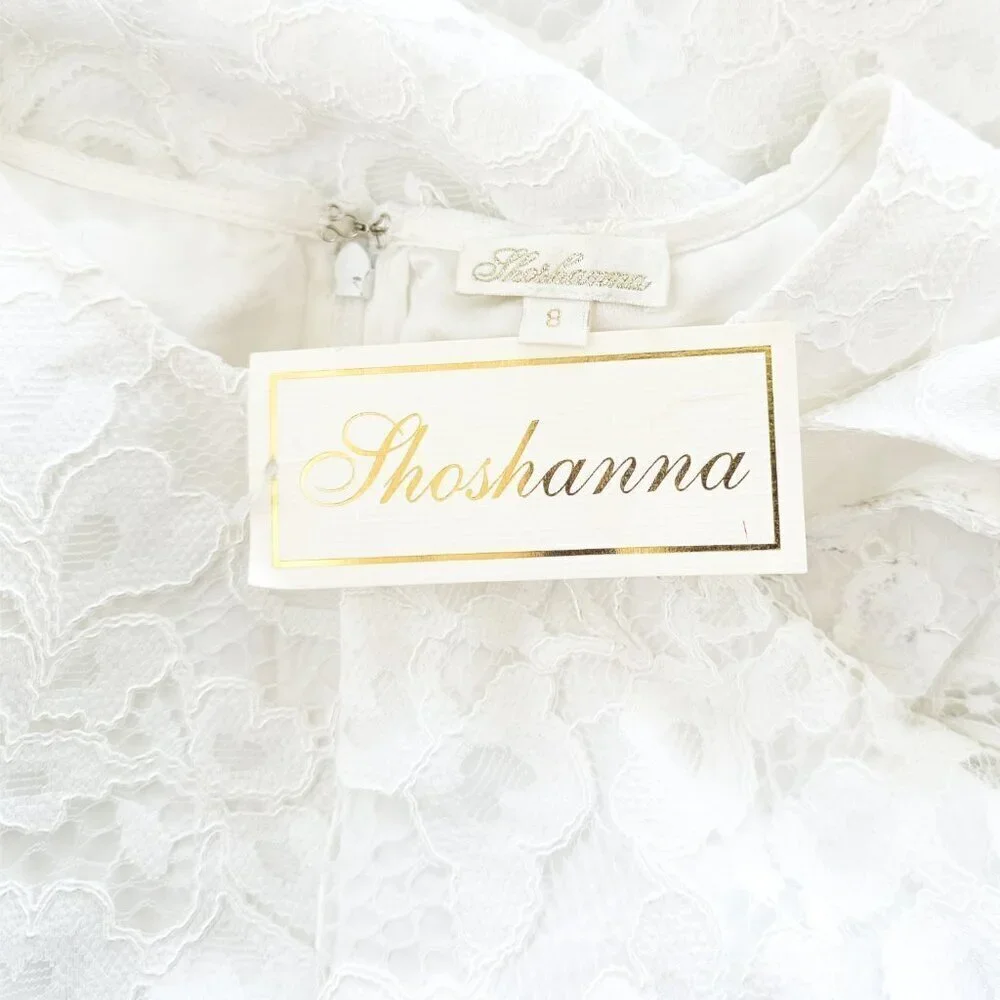 Shoshanna Lola White Lace Sleeveless Layered Waist Sheath Dress New NWT Size 8 - Picture 8 of 8